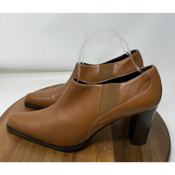 Rangoni of Florence Brown Slip On Block Heel Slip On Leather Loafer Pumps 9 AAA - Picture 4 of 9